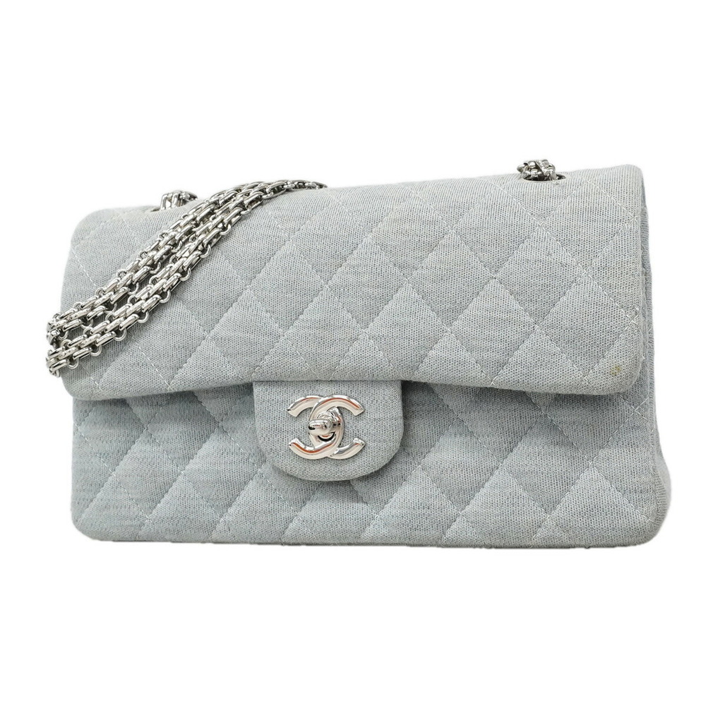 Chanel Matelassé Shoulder Bag, Double Flap, Chain, Cotton, Blue-Gray, Women's